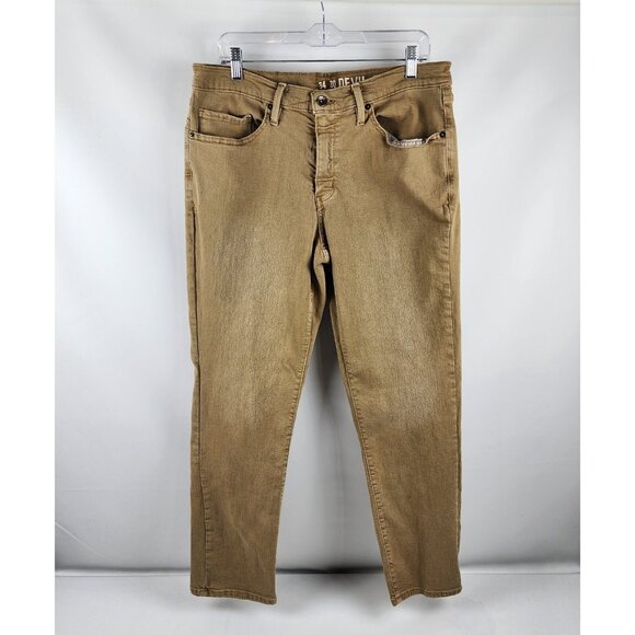 Devil Dog Mens Jeans Khaki Brown Straight Leg Denim - Picture 1 of 13